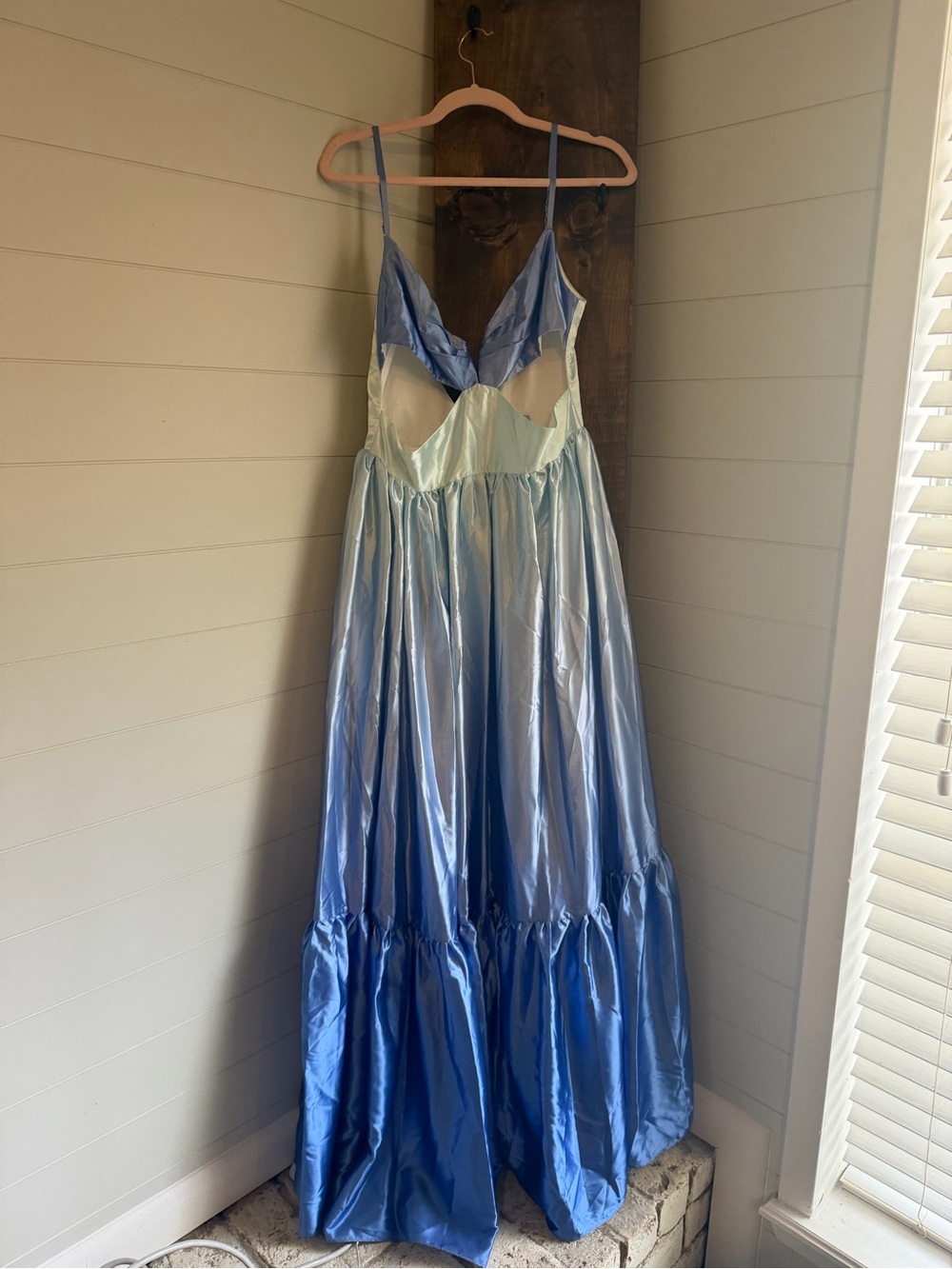 NWT Sunfere Ethel Cut-out Gradient Maxi Slip Dress Sz L Womans Blue Ombre Satin